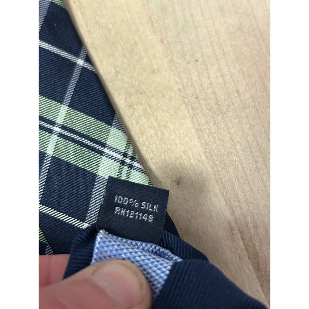 Tommy Hilfiger Necktie Men OS Navy Green Positano Plaid Silk‎ Classic Preppy New